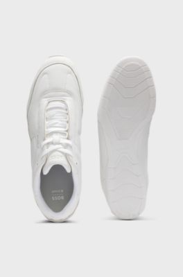 Leather trainers with logo detail, White
