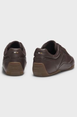 Leather trainers with logo detail, Dark Brown