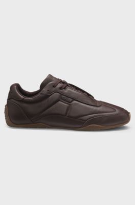 Leather trainers with logo detail, Dark Brown