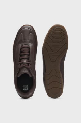 Leather trainers with logo detail, Dark Brown