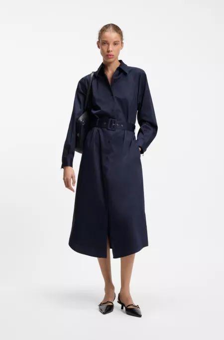 Belted maxi dress in cotton satin