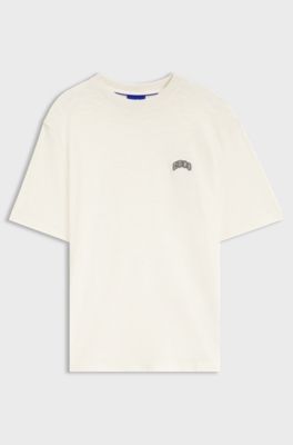 Regular-fit cotton T-shirt with varsity logo, Natural