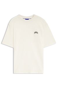 Regular-fit cotton T-shirt with varsity logo, Natural