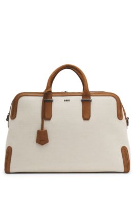 Canvas holdall with leather trims, Natural