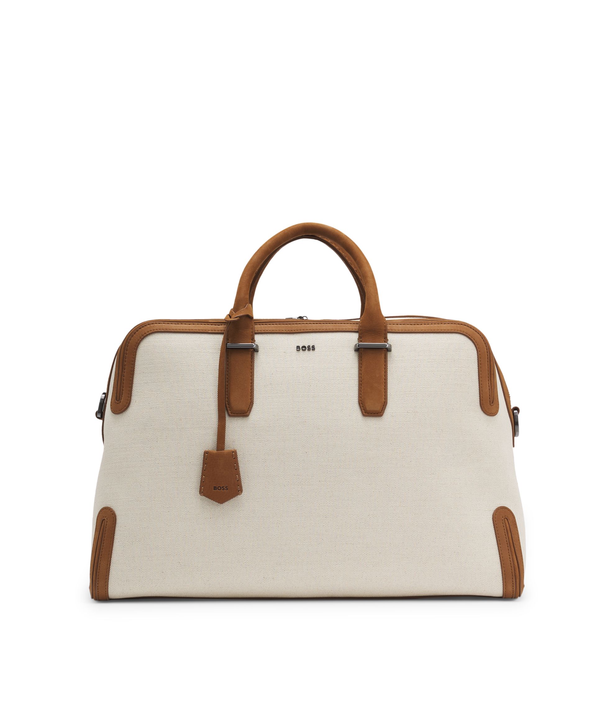 Weekender aus Canvas mit Lederbesatz