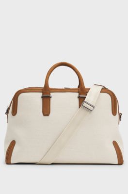 Sac de voyage en toile avec finitions en cuir, Naturel
