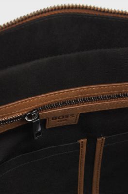 Bolsa de viaje de lona con apliques de piel, Natural