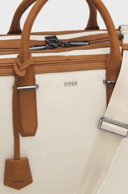 Sac de voyage en toile avec finitions en cuir, Naturel