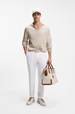 Weekender aus Canvas mit Lederbesatz, Natur