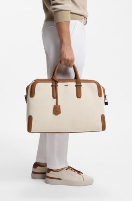 Sac de voyage en toile avec finitions en cuir, Naturel