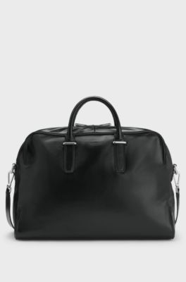 Leather holdall with embossed logo, Black