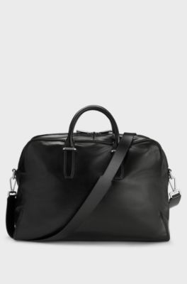 Leather holdall with embossed logo, Black