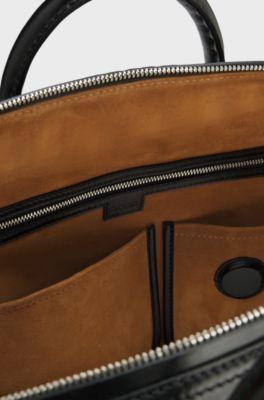 Leather holdall with embossed logo, Black