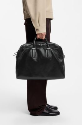 Leather holdall with embossed logo, Black