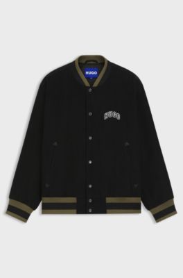 Varsity jacket in cotton corduroy with logo patch, Black