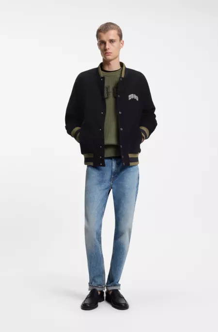 Varsity jacket in cotton corduroy with logo patch