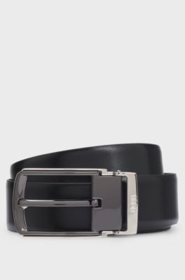 Reversible leather belt in smooth and textured finishes, Black