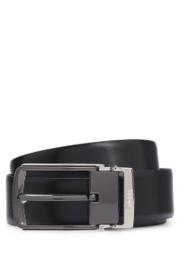 Reversible leather belt in smooth and textured finishes, Black