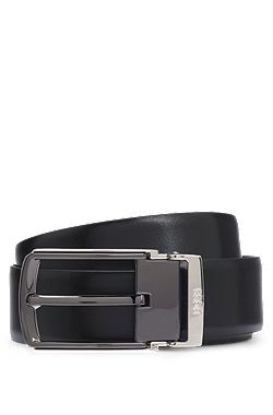 Reversible leather belt in smooth and textured finishes