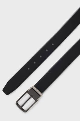 Reversible leather belt in smooth and textured finishes, Black