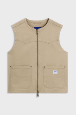 Zipped gilet in stretch-cotton canvas, Beige