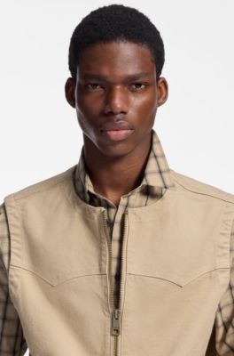 Zipped gilet in stretch-cotton canvas, Beige