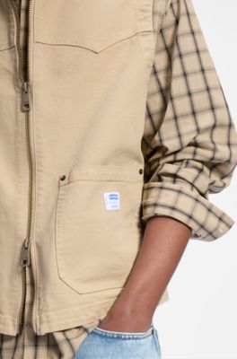 Zipped gilet in stretch-cotton canvas, Beige