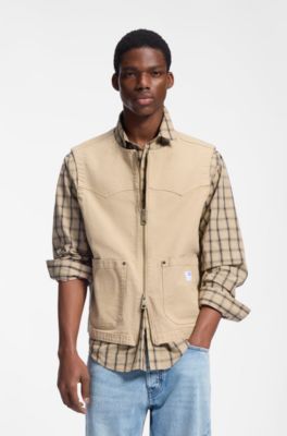 Zipped gilet in stretch-cotton canvas, Beige