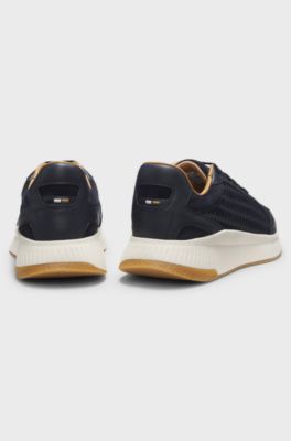 Baskets TTNM EVO avec tige en textile tiss&eacute; et finitions en cuir su&eacute;d&eacute;, Bleu fonc&eacute;