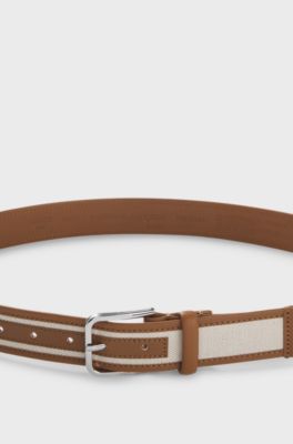 Pin-buckle belt in leather and canvas, Light Beige