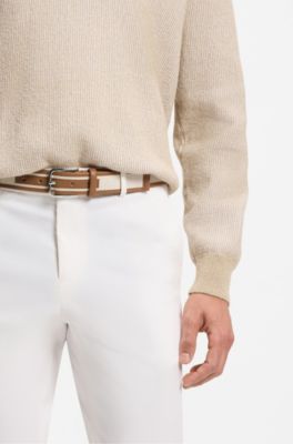 Pin-buckle belt in leather and canvas, Light Beige