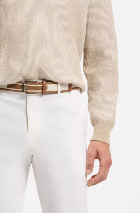 Pin-buckle belt in leather and canvas