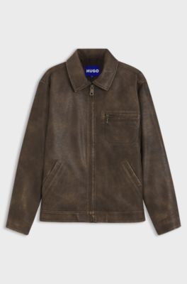 Faux-leather jacket with cross-shaped zip-puller, Brown
