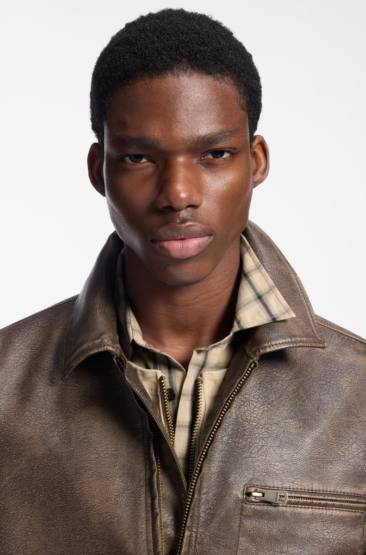 Hugo Faux-leather jacket with cross-shaped zip-puller jackor herr – bild 3