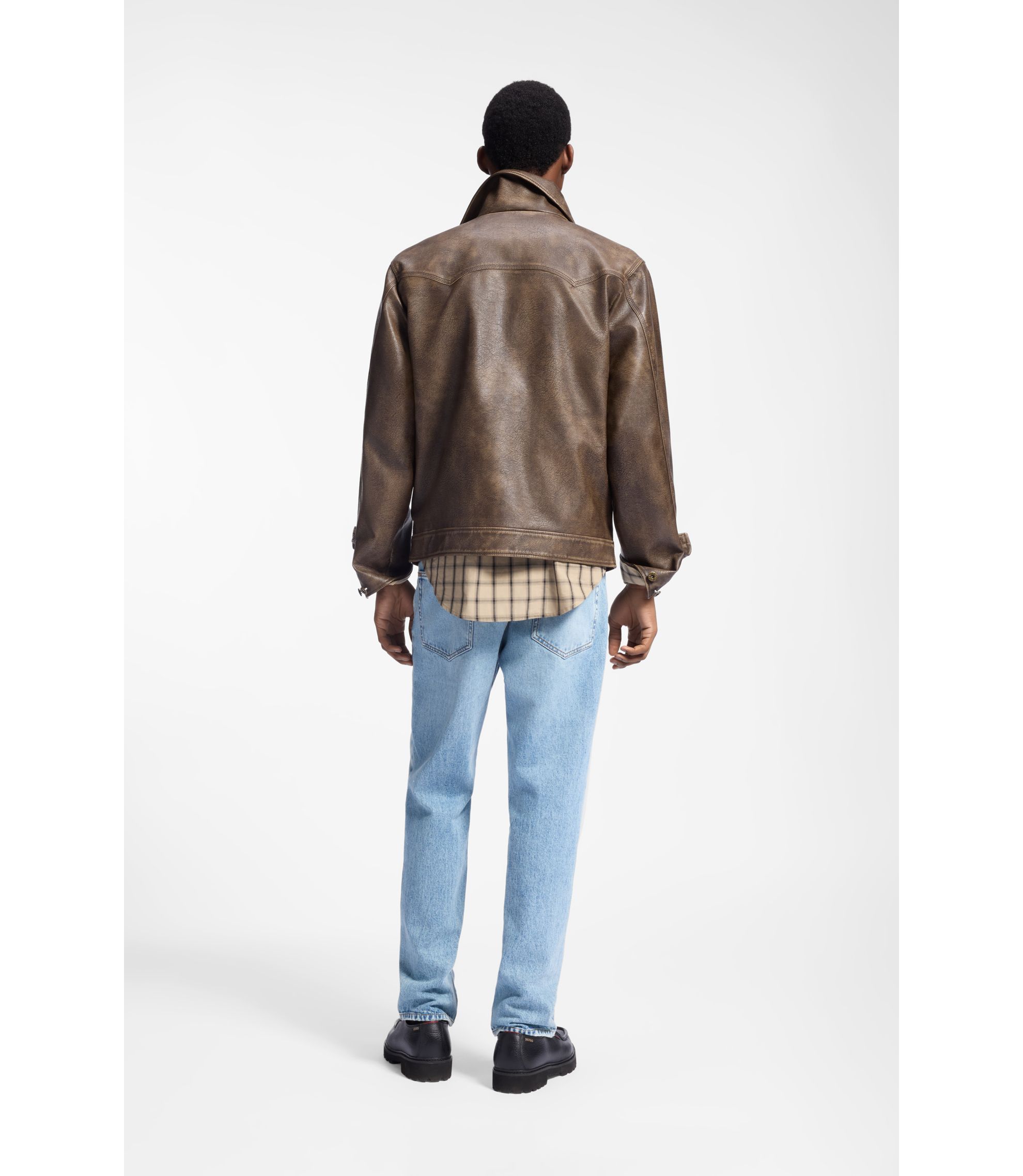 L.G.B. コーティングクロス レザージャケット フェイクレザー HUGO - フェイクレザー ジャケット クロスシェイプ ジッププル - ブラウン