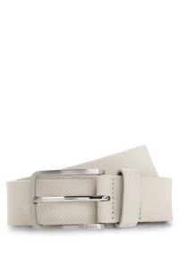 Italian-suede belt with logo details, White