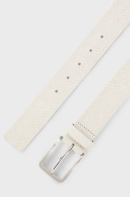 Italian-suede belt with logo details, Natural