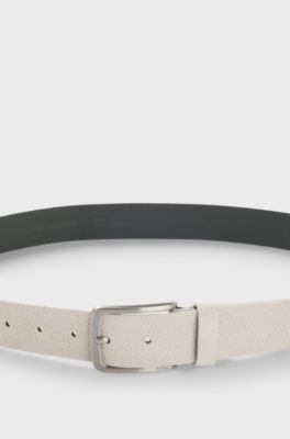 Italian-suede belt with logo details, Natural
