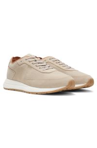 Suede trainers with perforated details, Beige