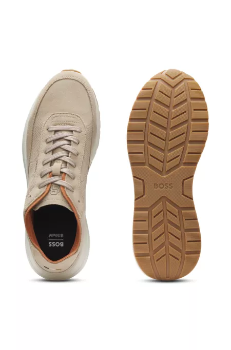 Suede trainers with perforated details