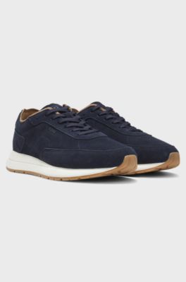 Suede trainers with perforated details, Dark Blue