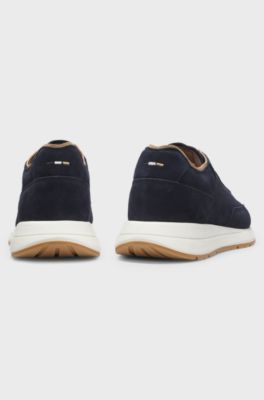 Suede trainers with perforated details, Dark Blue