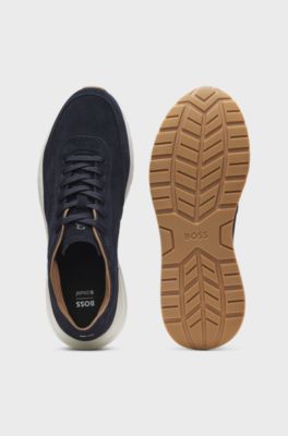 Suede trainers with perforated details, Dark Blue