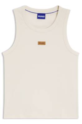Ribbed tank top with suede logo badge 1