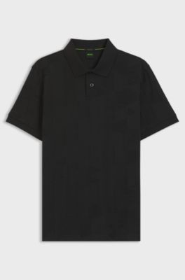 Regular-fit cotton knit polo with 3D jacquard design, Black
