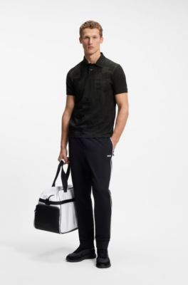 Regular-fit cotton knit polo with 3D jacquard design, Black