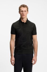 Polo Regular en maille de coton au design jacquard 3D, Noir