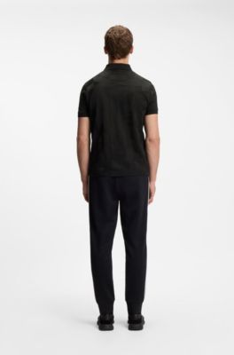 Regular-fit cotton knit polo with 3D jacquard design, Black