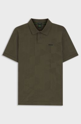 Regular-fit cotton knit polo with 3D jacquard design, Olive