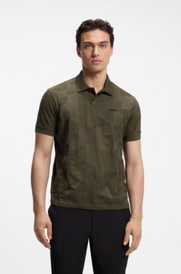 Regular-fit cotton knit polo with 3D jacquard design